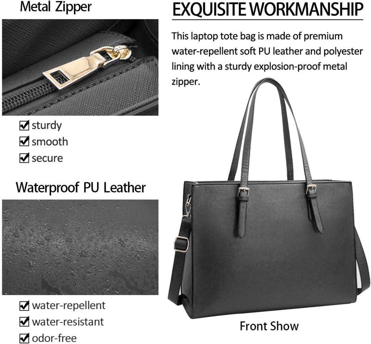 Große Damen Handtasche Schwarz Leder Umhängetasche 15.6 Zoll
