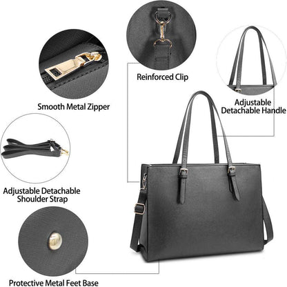 NUBILY Damen Handtasche Schwarz Groß Leder Schultertasche 15.6 Zoll