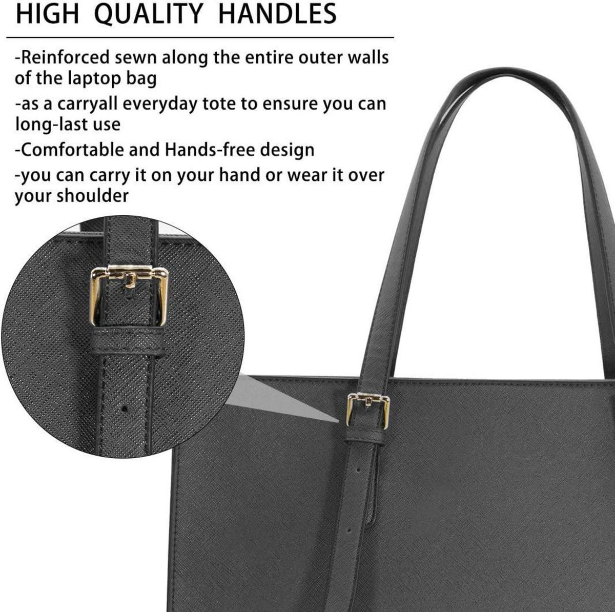 Große Schwarze Damen Handtasche Leder Umhängetasche Business 15.6 Zoll