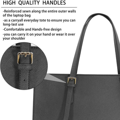 Große Schwarze Damen Handtasche Leder Umhängetasche Business 15.6 Zoll