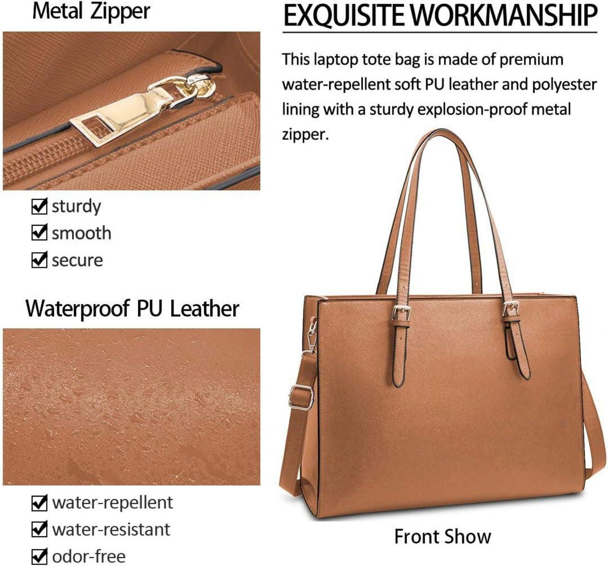 Große Schwarze Damen Handtasche Leder 15.6 Zoll Laptop