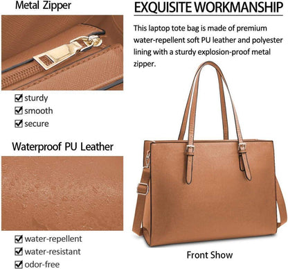 Große Schwarze Damen Handtasche Leder 15.6 Zoll Laptop