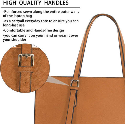 Schwarze Damen Handtasche Shopper Leder 15.6 Zoll Laptop Umhängetasche