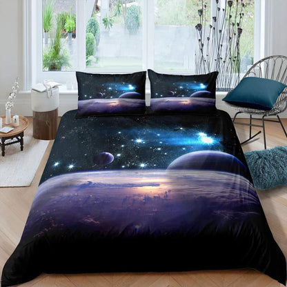3D Galaxy Sterne Bettwäsche Set 200x200cm + 2 Kissenbezug