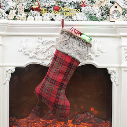 Weihnachtsstrumpf Set 4 Stück Rot Groß Plaid 46cm für