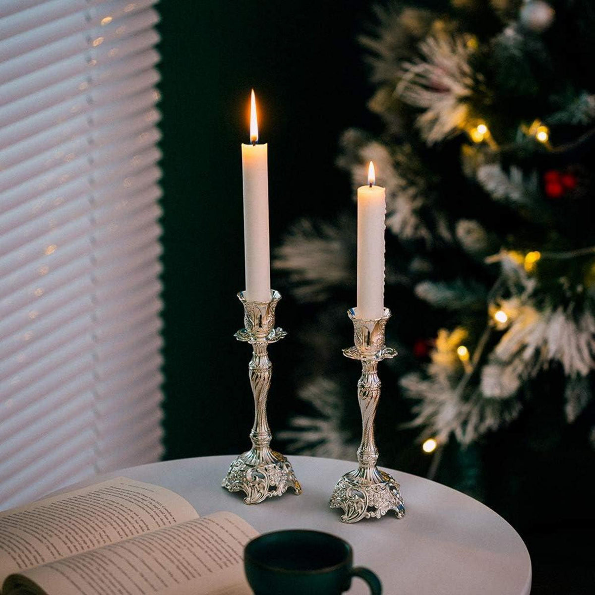 Moderne Silberne Vintage Kerzenständer 2er Set für Schabbatkerzen