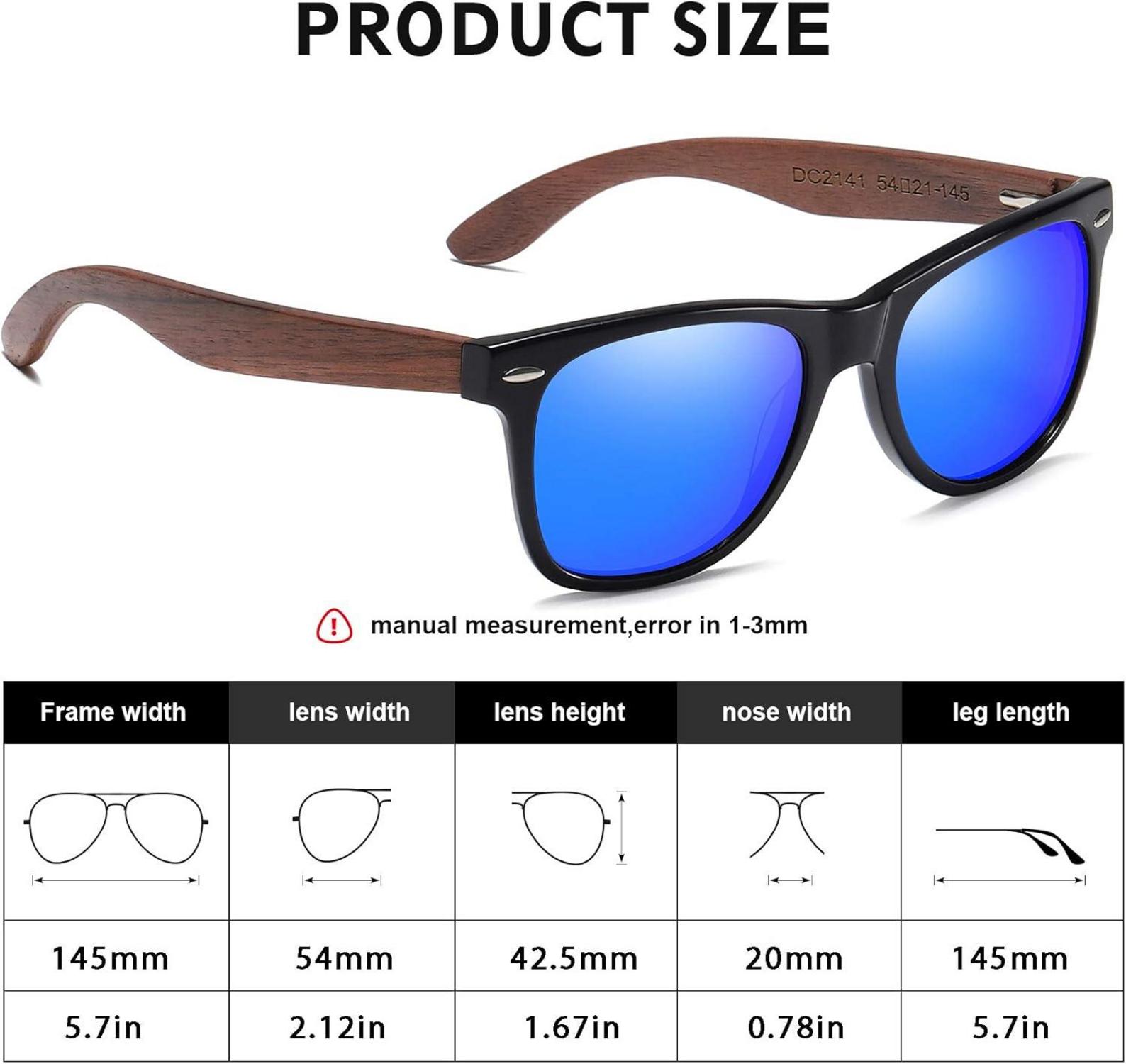 Polarisierte Sonnenbrille UV-Schutz Walnuss Holzrahmen Blau