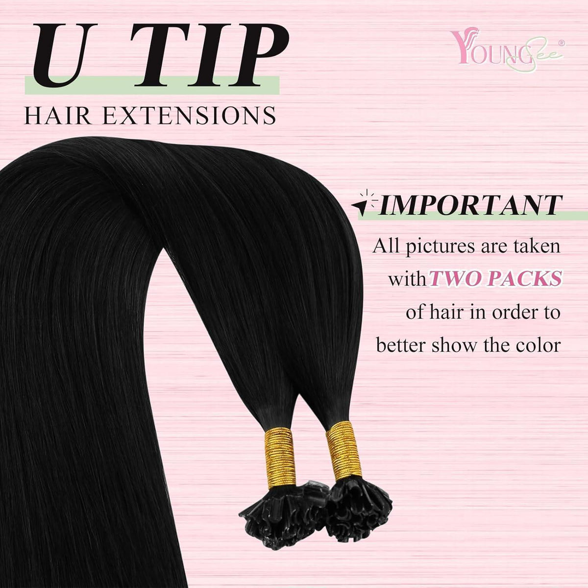 Echthaar Bondings Schwarz - Keratin U Tip Extensions 55cm