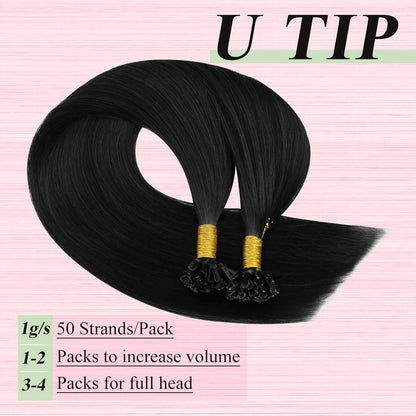Echthaar Bondings Schwarz - Keratin U Tip Extensions 55cm