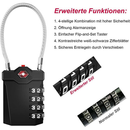 ZHEGE TSA Kabelschloss 4 Stellig Schwarz Silber 2 Stücke