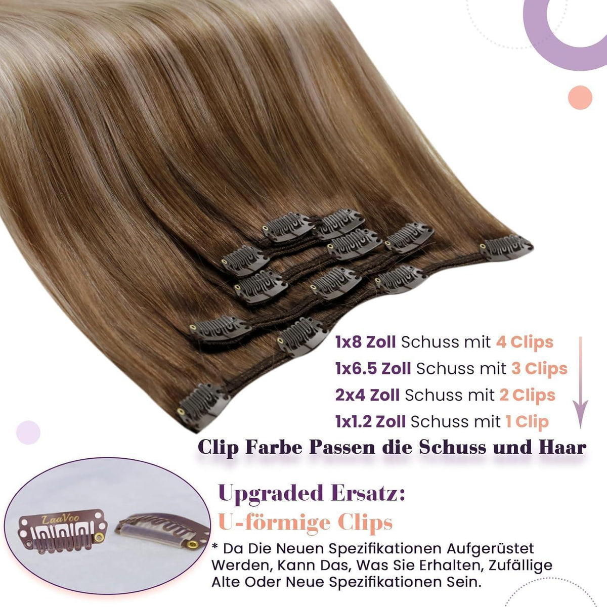 Clip-in Echthaar Extensions Ombre Hellbraun-Aschblond 40cm