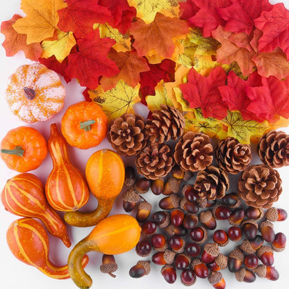 Herbst Thanksgiving Deko Set Kürbisse Tannenzapfen Ahornblätter