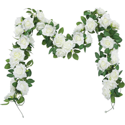 Künstliche Weiße Rosengirlande für Hochzeit und Deko 3 Stück