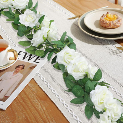 Künstliche Weiße Rosengirlande für Hochzeit und Deko 3 Stück