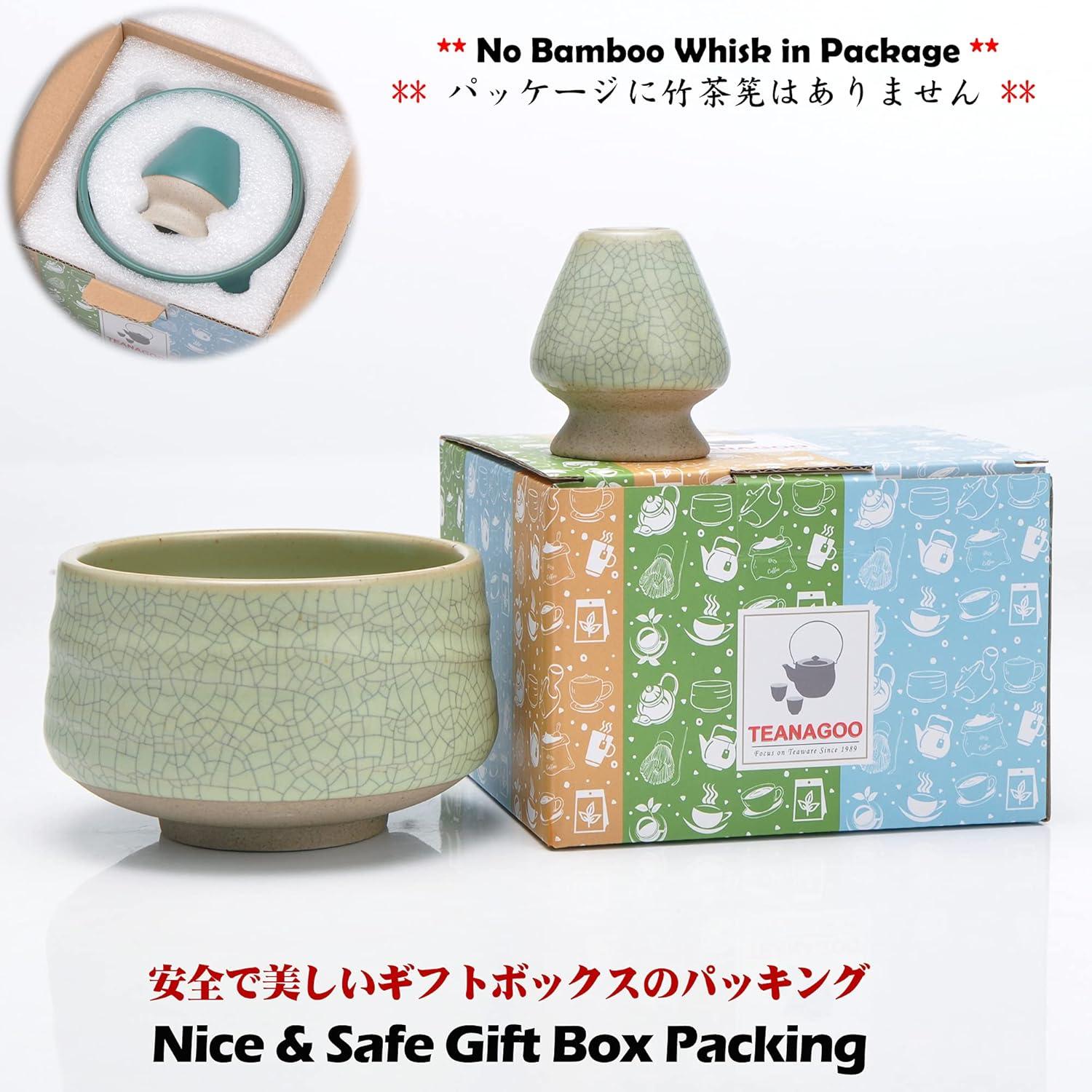 Matcha Tea Bowl Set Chawan Whisk Holder 18 oz Green Black 2 Sets