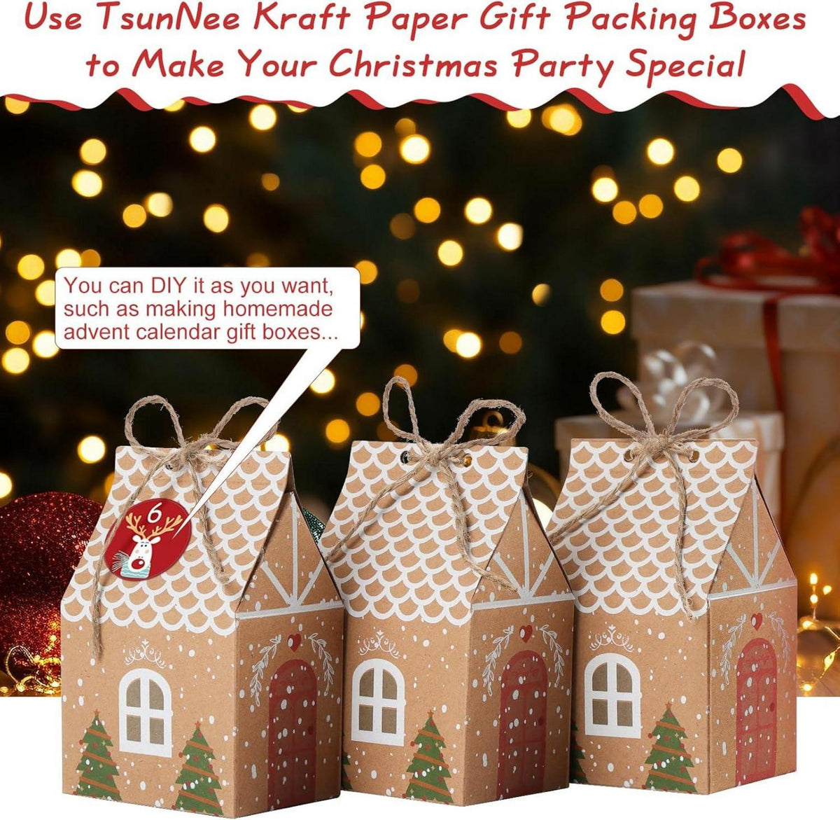 TsunNee Weihnachten Party Geschenkboxen Kraftpapier Süßigkeitskästen 50 Stück