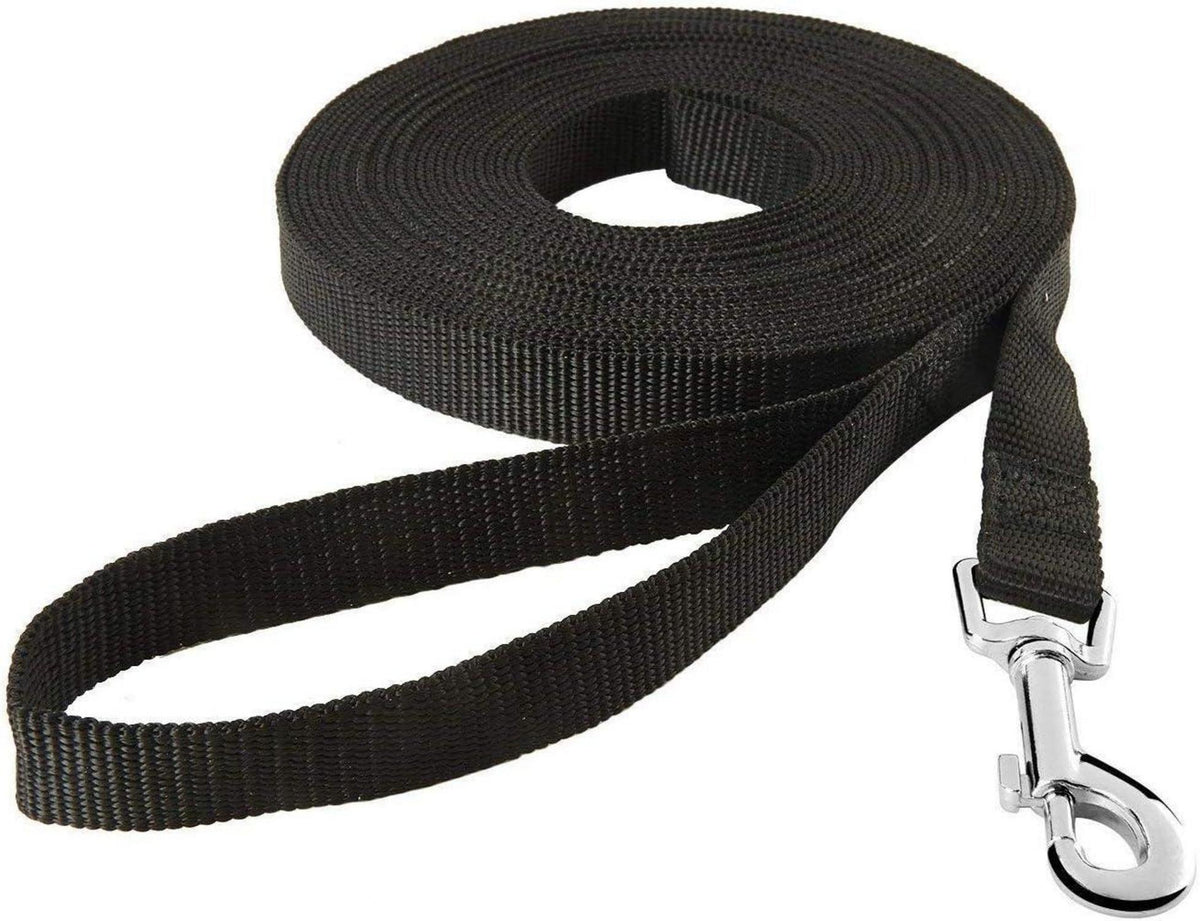 HUNDE SCHLEPPLEINE Nylon Trainingsleine 5m Schwarz D-Karabiner & Griffpolster