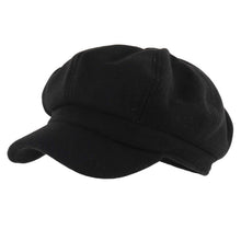 Schirmmütze Damen Kunstwolle Vintage mit Kordelzug Schwarz