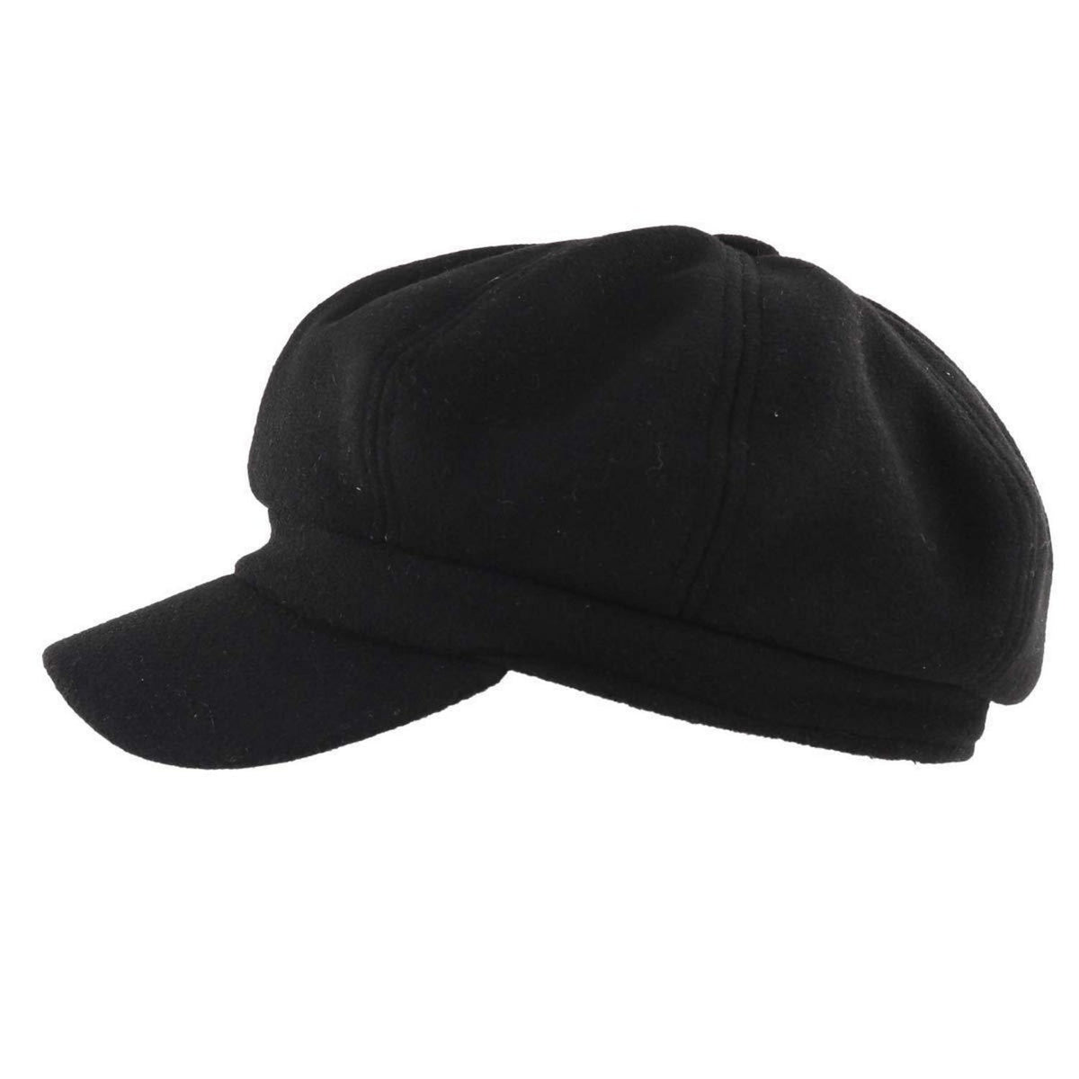 Schirmmütze Damen Kunstwolle Vintage mit Kordelzug Schwarz