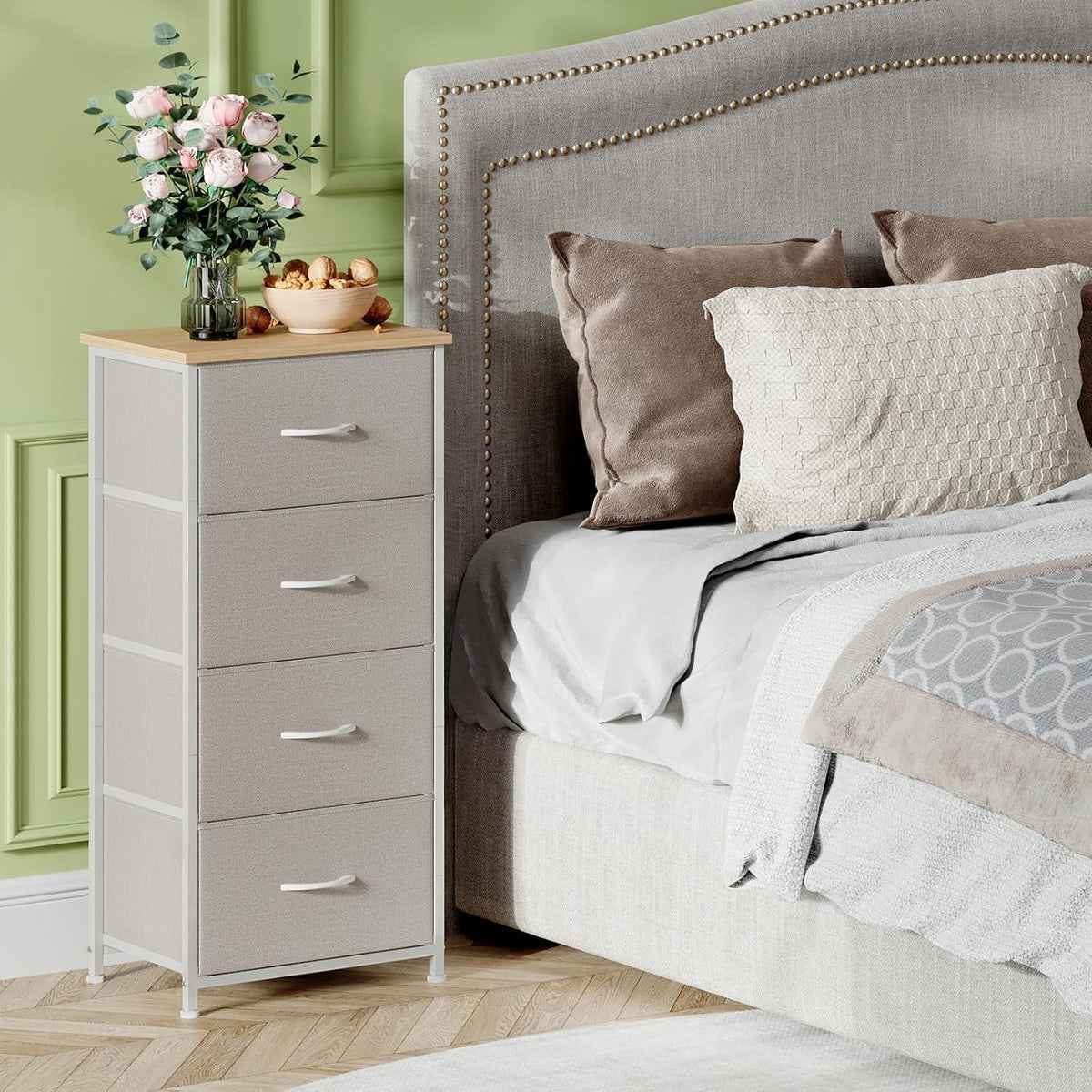 Somdot Kommode 4 Schubladen – Schlafzimmer, Wohnzimmer, Grau