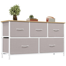 Kommode mit 5 Stoffschubladen – Aschgrau, 100x30x55 cm