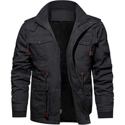 Herren Winterjacke Warm Gefüttert Militärstil Grau XXL
