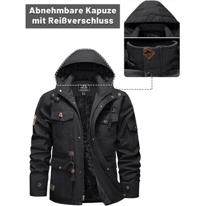 Herren Winterjacke Warm Gefüttert Militärstil Grau XXL