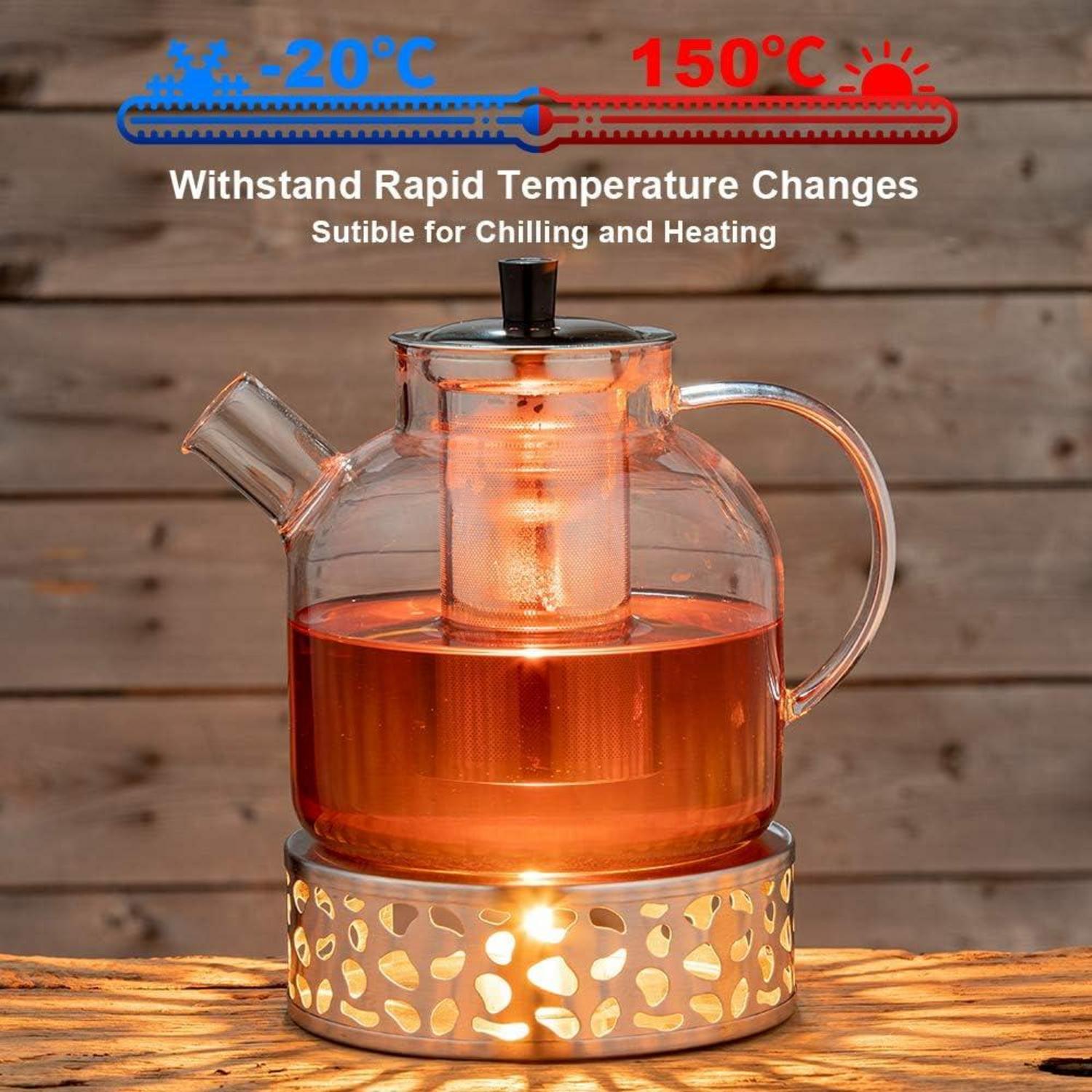 Teekanne 1500ml Glas Edelstahl-Sieb Borosilikat Teebereiter