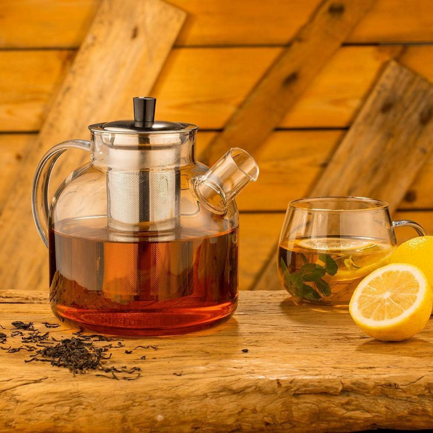 Teekanne 1500ml Borosilikatglas Edelstahl-Sieb Teebereiter