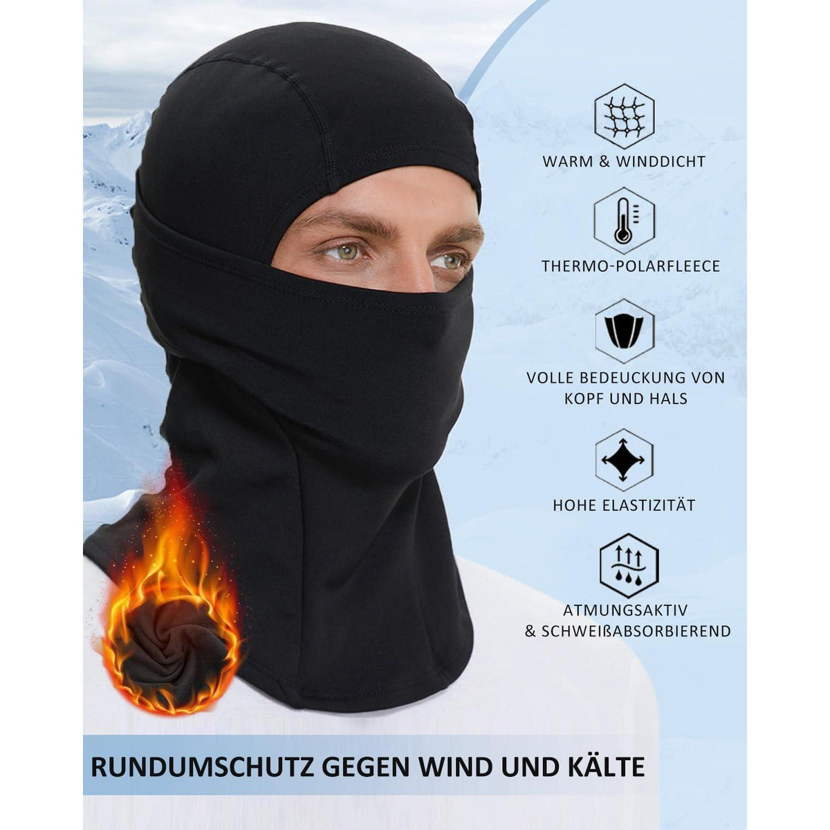 Sturmhaube Balaclava | Winterhaube für Ski, Fahrrad & Motorrad, Schwarz