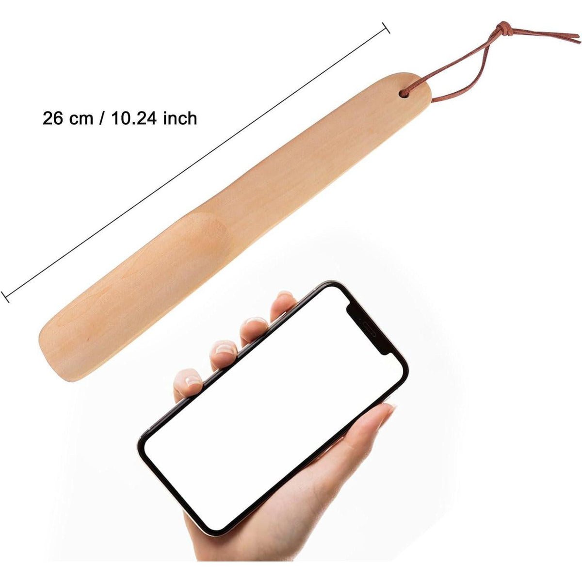 Holz Schuhlöffel Lang mit Lederseil, 2 Stück 26cm Hellbraun