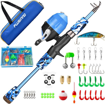 Kinder Angelrute Set mit Angelrolle und Köder Blau 1.5M