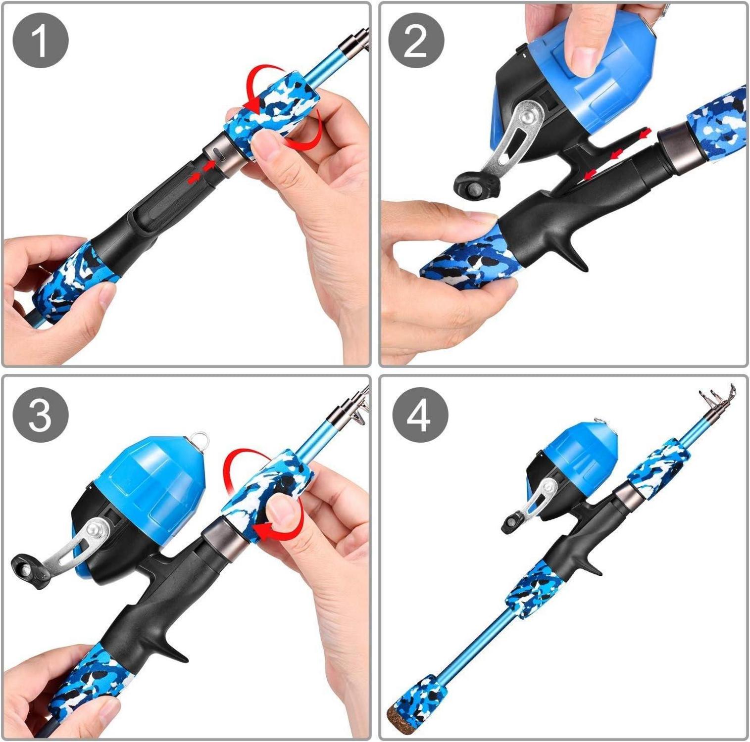 Kinder Angelset Rute Rolle Köder Tasche blau Teleskop 1,5M