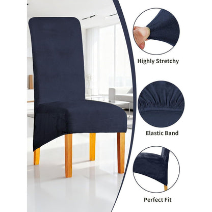 Samt Stuhlhussen 6er Set – Marineblau, Abnehmbar & Waschbar