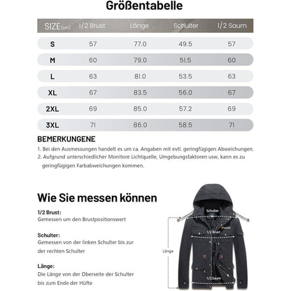 Herren Winterparka Fleecegefüttert mit Taschen & Kapuze Dunkelgrau