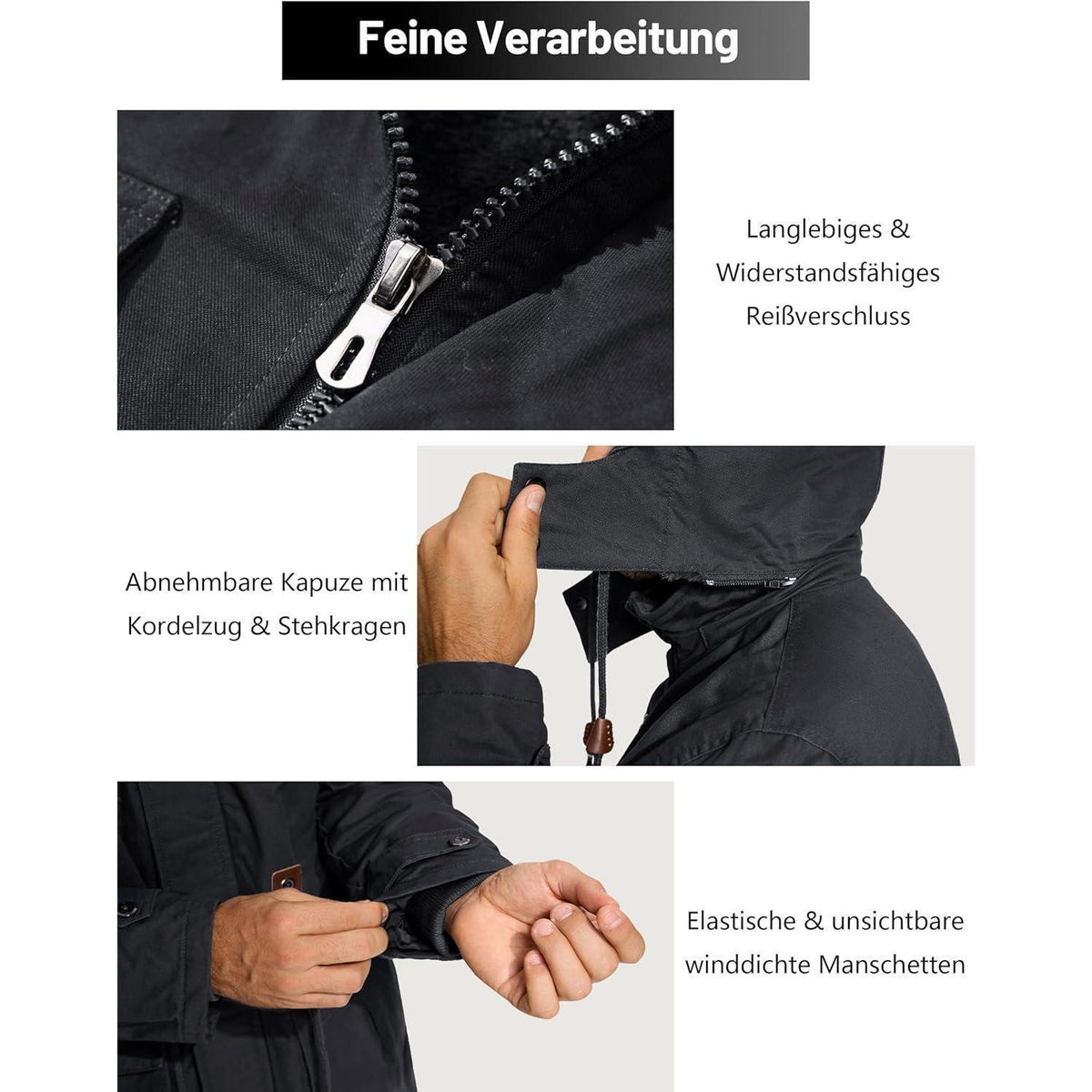 Herren Winterparka Fleecegefüttert mit Taschen & Kapuze