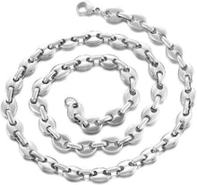 Kaffeebohne Halskette Herren Edelstahl 11mm Silber 61CM