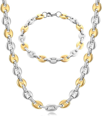 Halskette Herren Edelstahl Kaffeebohne Armband Set Silber Gold Schwarz