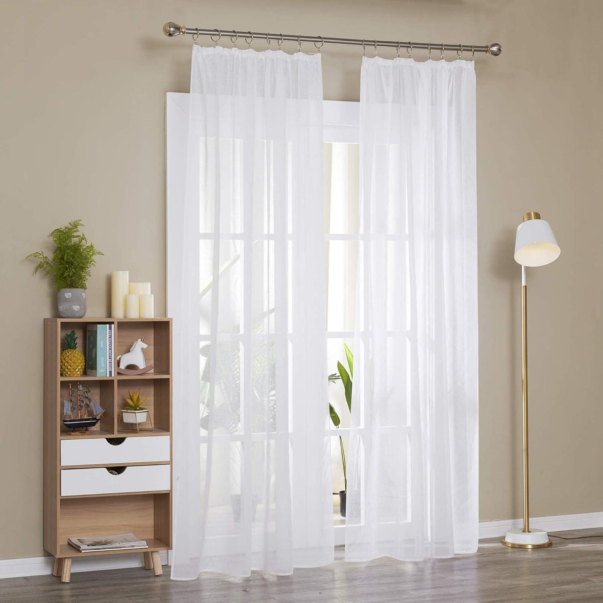 Transparente Kräuselband Gardinen 245x140 Weiß 2er Set