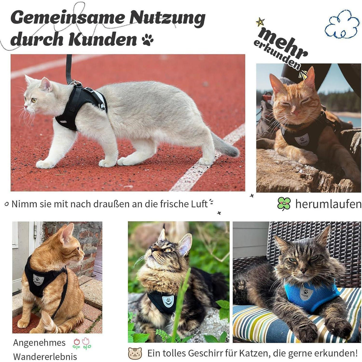 Katzengeschirr ausbruchsicher L Grau mit Leine