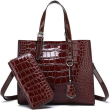 Damen Handtaschen Set Krokodil-Muster Schultertasche Umhängetasche