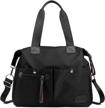 Schwarze Nylon Hobo Schultertasche mit Mehreren Taschen