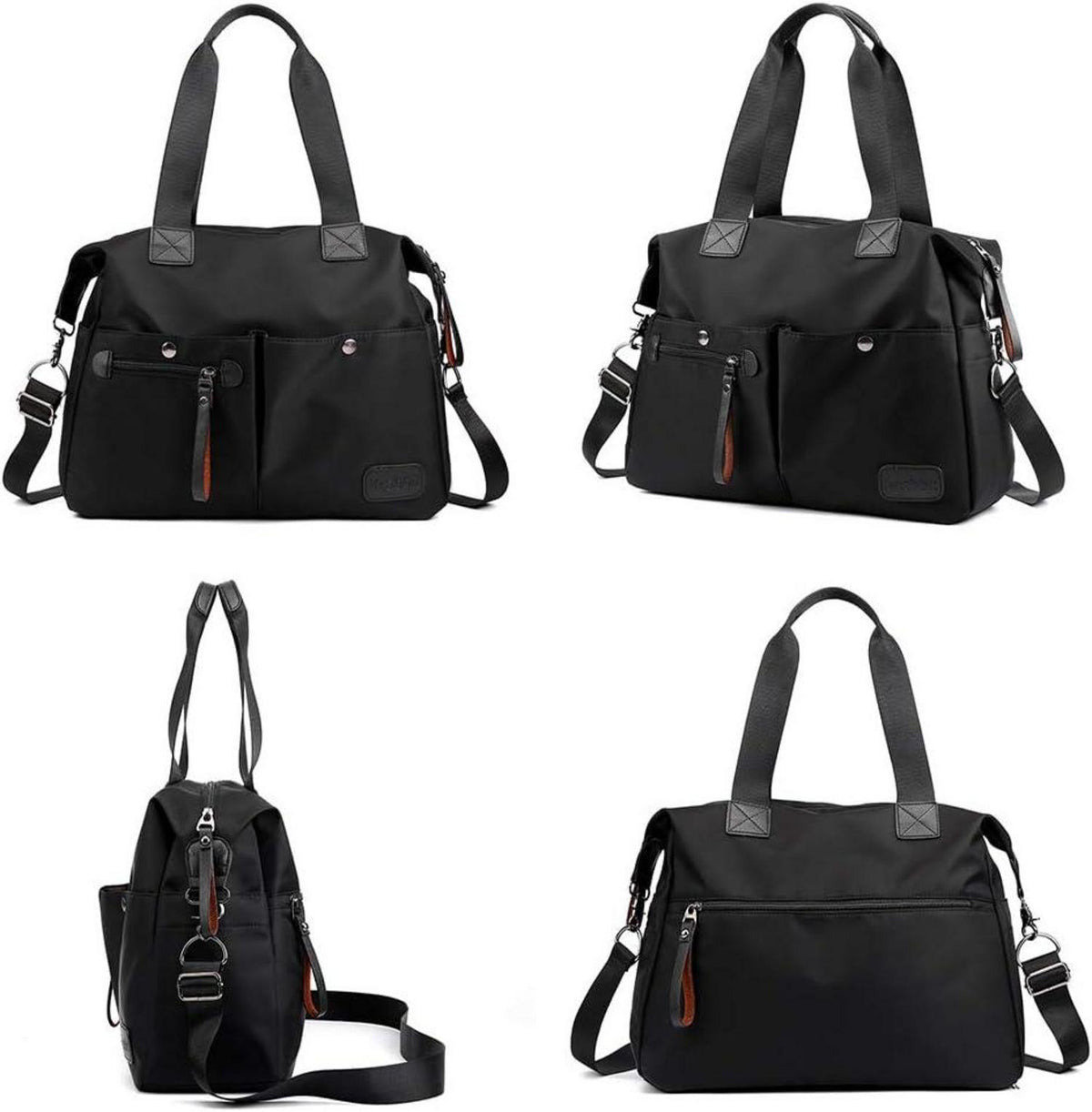 Damen Hobo Schultertasche Schwarz Nylon Umhängetasche Halbmondförmig
