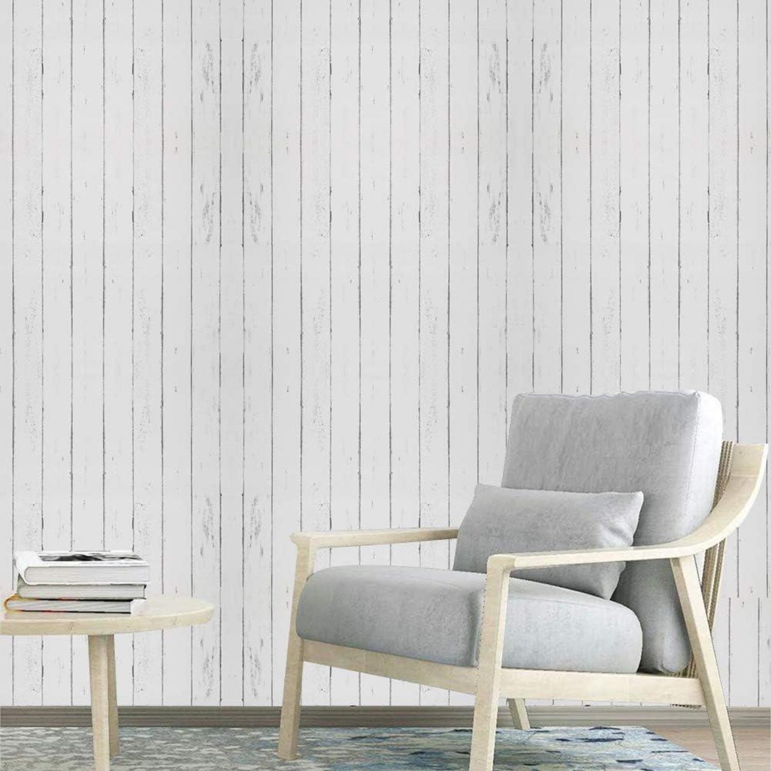 Weiße Selbstklebende Tapete Holzstreifen 44.5x500cm Wohnung Küche