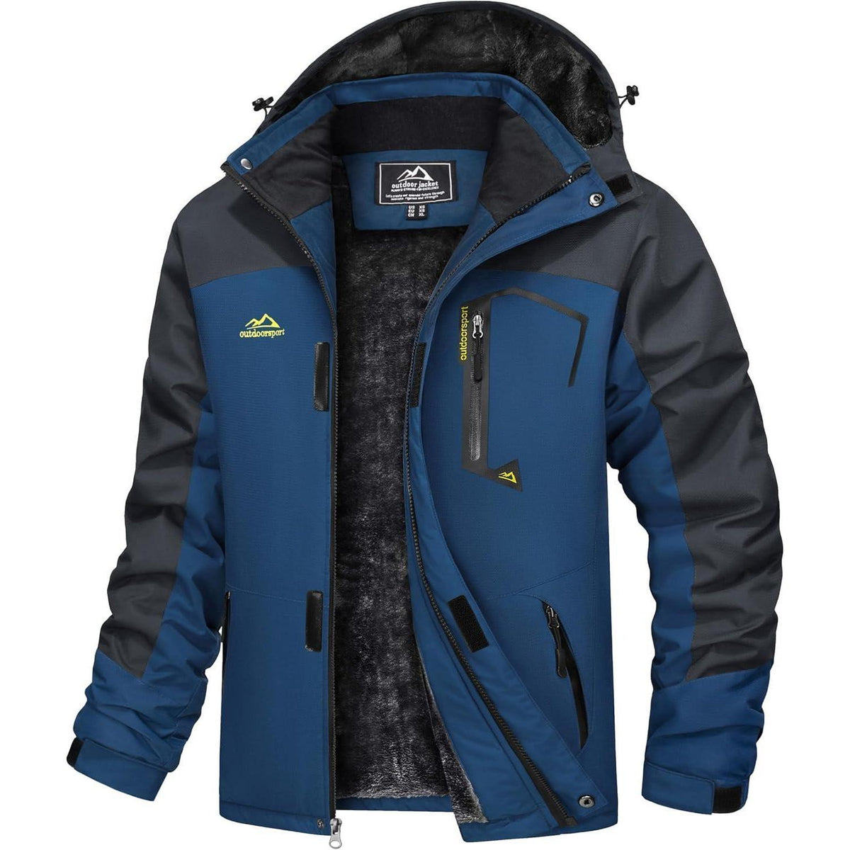 Herren Winterjacke wasserdicht warm gefüttert mit Kapuze Denim Blau