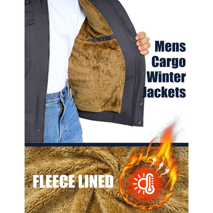 Warme Herren Fleecejacke mit Stehkragen und vielen Taschen Grau XXL