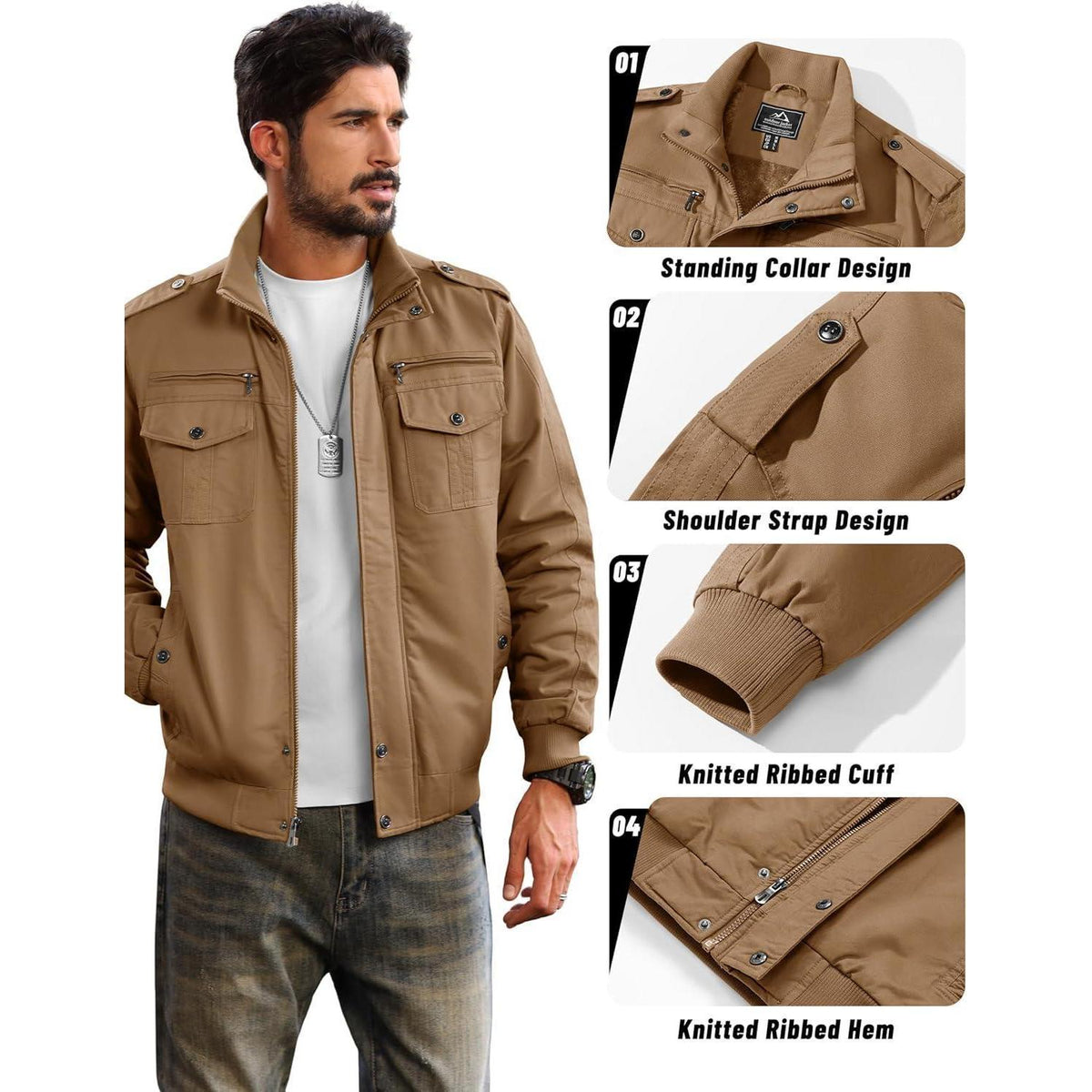 Herren Fleecejacke Winterjacke Warm & Funktional – Outdoor Parka Khaki