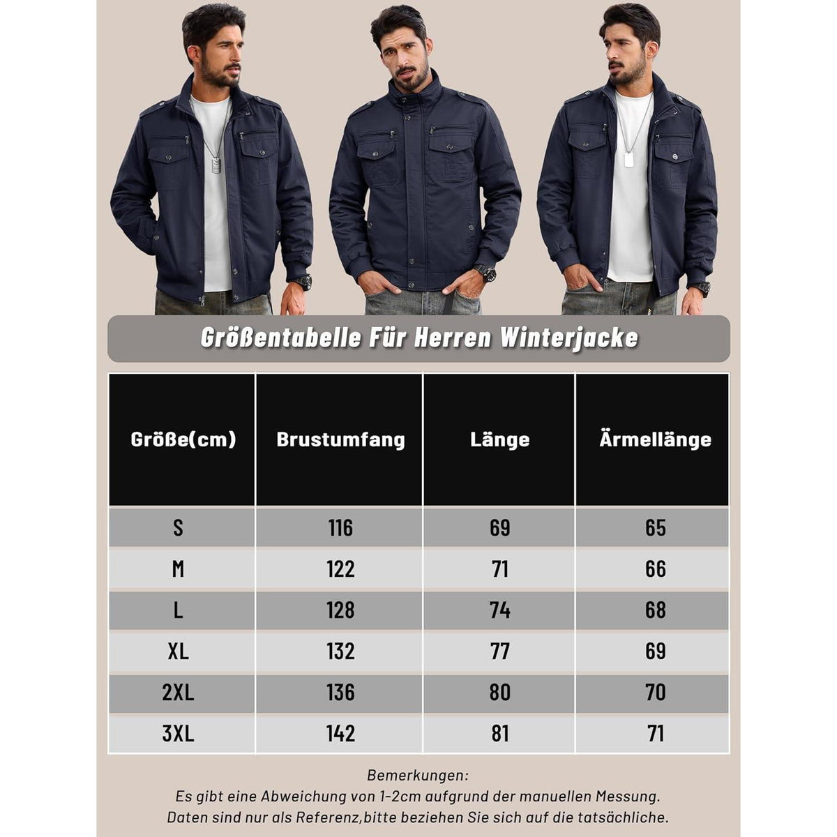 Herren Fleecejacke Winterjacke Warm & Funktional Dunkelblau