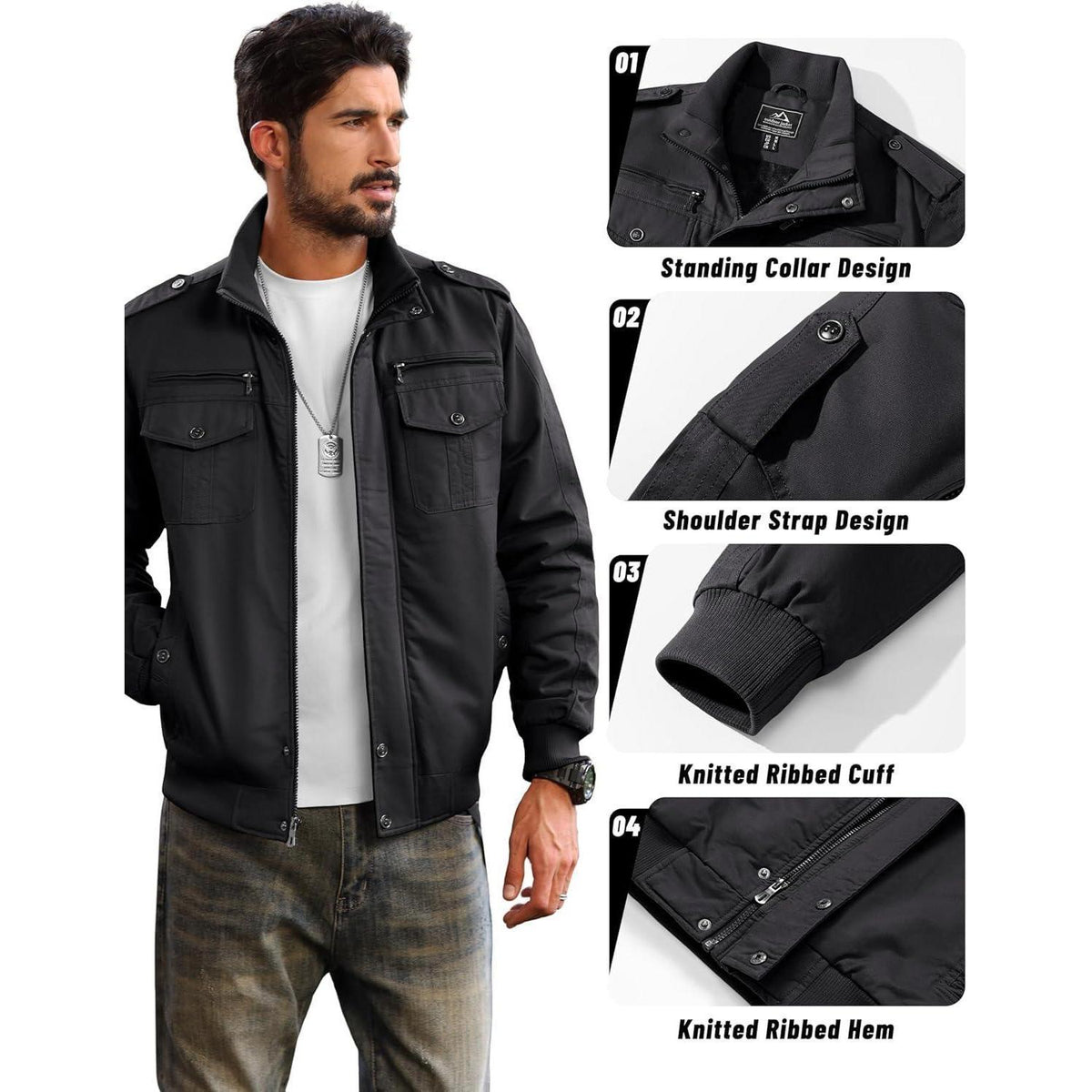Herren Fleecejacke Winterjacke Warm & Funktional – Schwarz XXL