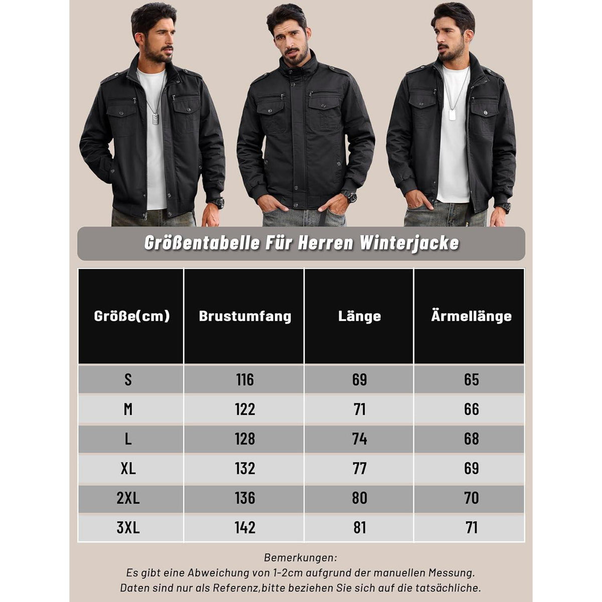 Herren Fleecejacke Winterjacke Warm & Funktional – Schwarz XXL